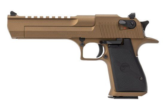 Magnum Research Desert Eagle Pistol model Mark XIX 50 AE features a picatinny slide and burnt bronze cerakote